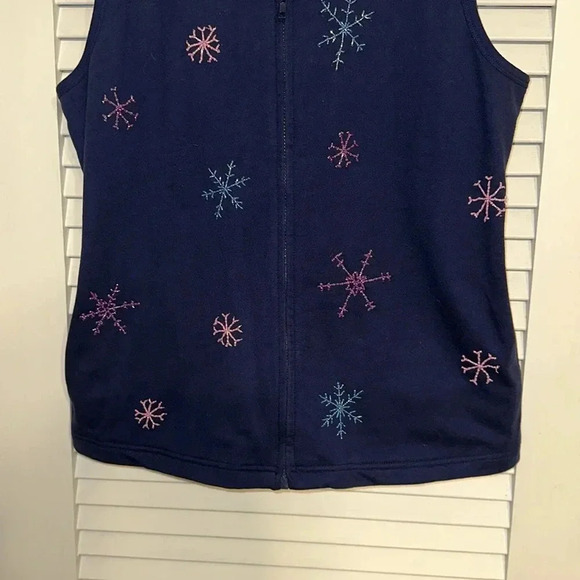VTG the quacker factory snowflake winter holiday zipper blue vest women’s large - Picture 4 of 6
